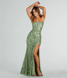 The Jillian Formal Sequin Slit Bodycon Long Dress in luxe sage green fabric, a stunning prom dress with statement details designed to make a bold impression at Prom 2025.