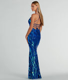 Step into the Prom 2025 dance in the Acacia Iridescent Sequin Lace-Up Formal Dress in royal, a stunning blue prom dress designed to complement any theme with its timeless allure and statement-making style.