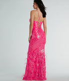 Stand out in a crowd with the Nina Lace-Up Feather Mermaid Sequin Formal Dress, a glamorous neon sequin dress that sparkles effortlessly as an NYE party gown, wedding guest dress, or must-have evening wear for formal events like military balls and winter formals.