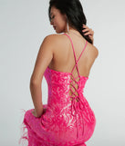 You'll feel stylish and confident in the Nina Lace-Up Feather Mermaid Sequin Formal Dress as your Winter Formal Dress to stand out at your dance or event.