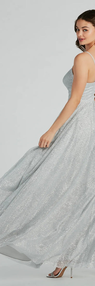 You'll feel stylish and confident in the Kira Lace-Up Glitter Tulle A-Line Formal Dress as your Winter Formal Dress to stand out at your dance or event.
