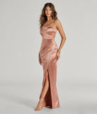 Step into Prom 2025 in a rose gold prom dress, where unique Windsor accents and the standout Mayra Formal Satin Slit Long Dress style come together.
