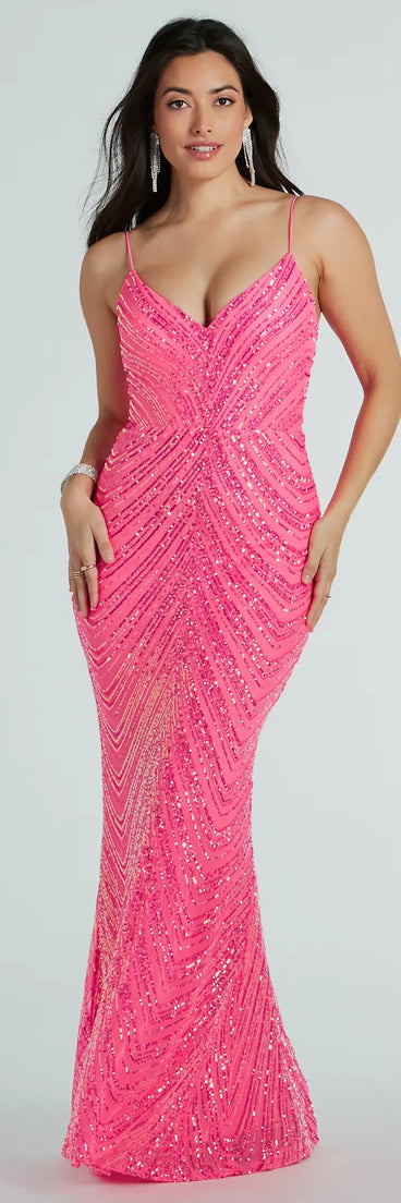 You'll feel stylish and confident in the May V-Neck Mermaid Sequin Long Formal Dress as your Winter Formal Dress to stand out at your dance or event.
