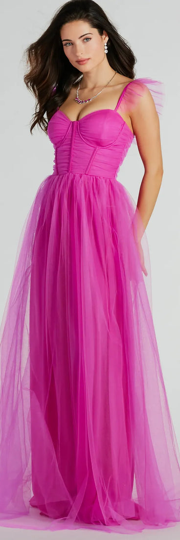 You'll feel stylish and confident in the Amber Corset Ruffle A-Line Tulle Formal Dress as your Winter Formal Dress to stand out at your dance or event.