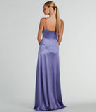 You'll look stunning in the Ellie Cowl Neck A-Line Long Satin Formal Dress, a lavender formal dress designed to create an effortless yet standout look as women's formal holiday attire, work party outfit, or NYE dress.