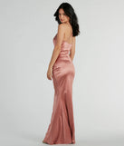 Celebrate in style with the Courteney Cowl Neck Mermaid Satin Formal Dress, a rose gold formal wedding guest dress featuring an elegant silhouette and luxe details, perfect for a black-tie celebration.