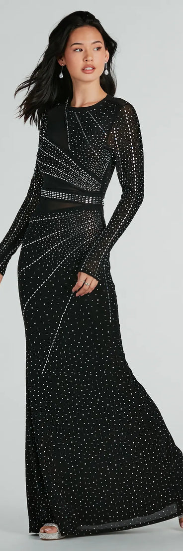 Sofia Long Sleeve Rhinestone Mesh Mermaid Dress