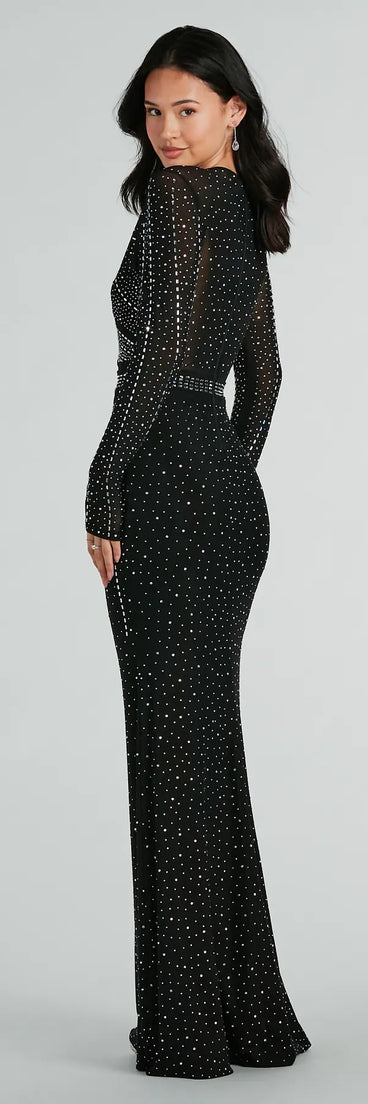 Sofia Long Sleeve Rhinestone Mesh Mermaid Dress