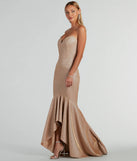 The Kimora Strapless High Low Mermaid Formal Dress is an elegant gold formal dress in a rich seasonal color and with unique design accents that make dressing up for winter parties, holiday balls, or festive gatherings effortless!