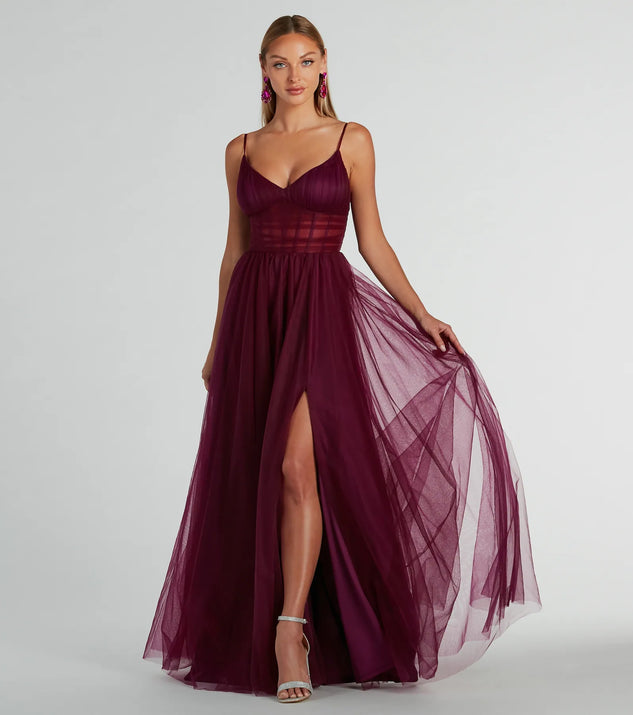 You'll feel stylish and confident in the Paulette Sleeveless A-Line Mesh Formal Dress as your Winter Formal Dress to stand out at your dance or event.