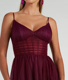 Celebrate the winter holidays in a plum long dress like the Paulette Sleeveless A-Line Mesh Formal Dress, designed with timeless charm for party-ready occasions from winter bridesmaid looks to Winter Formal dances.