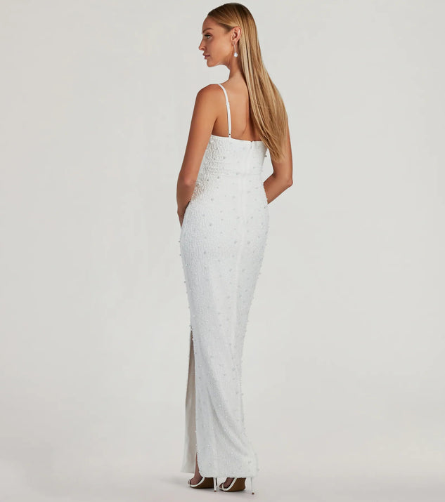Klara Cowl Neck Faux Pearl Bead Column Dress | Windsor