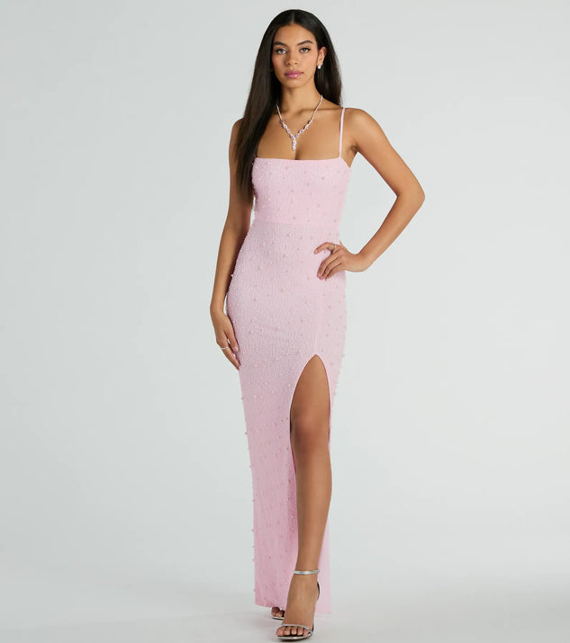 Daniella Sleeveless Faux Pearl Bead Slim Formal Dress Windsor