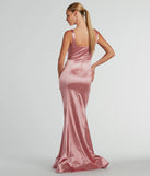 You'll be the best dressed in the Ria Bustier Mermaid Glitter Satin Formal Dress as your winter formal dress with beautiful and unique details from Windsor.