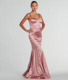 The Ria Bustier Mermaid Glitter Satin Formal Dress is an elegant blush formal dress in a rich seasonal color and with unique design accents that make dressing up for winter parties, holiday balls, or festive gatherings effortless!