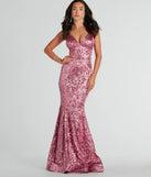 Turn heads at Prom 2025 in this mauve prom dress, where statement-making details meet the iconic style of the Saskia Lace-Up Mermaid Sequin Satin Formal Dress .