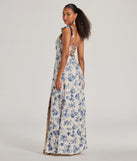 You'll look stunning in the Corrie Lace-Up Floral Satin A-Line Formal Dress, a light blue formal dress designed to create an effortless yet standout look as women's formal holiday attire, work party outfit, or NYE dress.