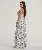 You'll look stunning in the Amalia High Slit Floral Satin Mermaid Dress, a light blue formal dress designed to create an effortless yet standout look as women's formal holiday attire, work party outfit, or NYE dress.