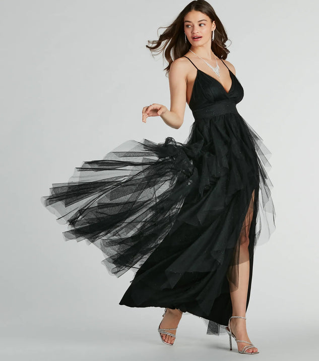 Wynonna V-Neck A-Line Ruffle Glitter Formal Dress | Windsor Wynonna V-Neck A-Line Ruffle Glitter Formal Dress | Windsor
