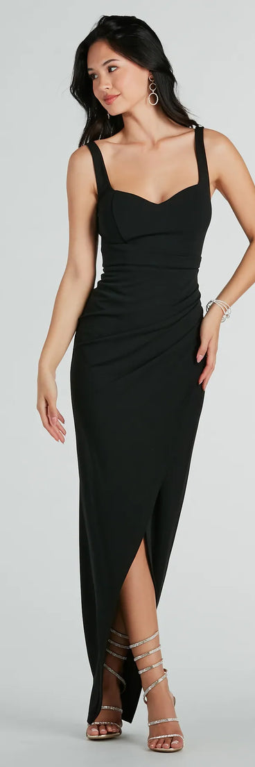 You'll feel stylish and confident in the Nanali Formal Crepe Sweetheart Wrap Long Dress as your Winter Formal Dress to stand out at your dance or event.