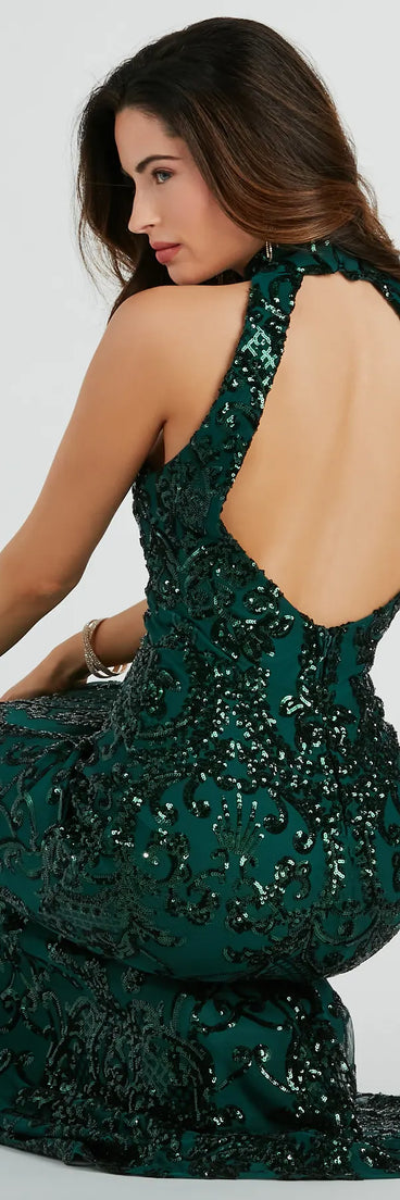 Sandra Halter Open Back Mermaid Sequin Dress