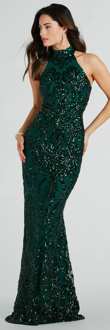 Sandra Halter Open Back Mermaid Sequin Dress