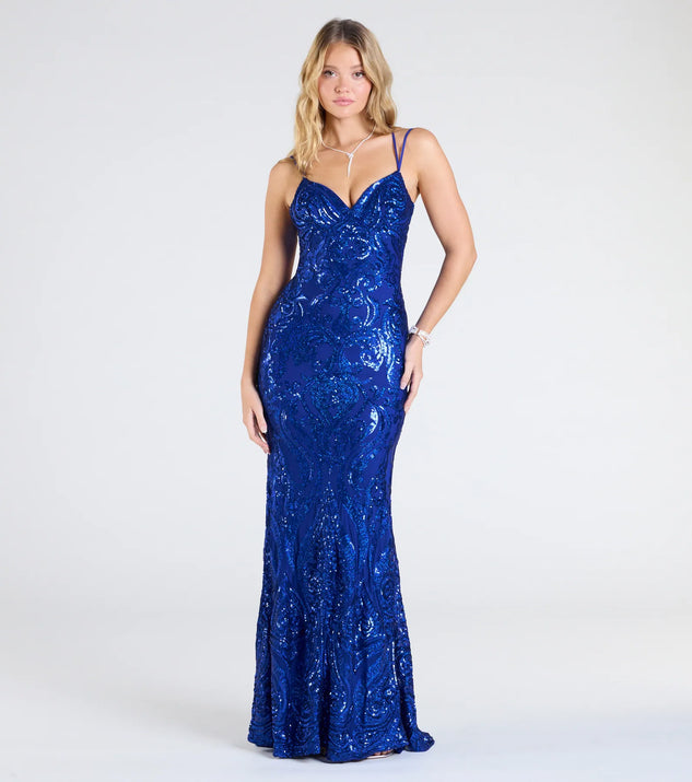 Make the big day unforgettable with the Jessa Lace-Up Mermaid Sequin Formal Dress, a gorgeous royal blue bridesmaid dress that balances elegance and affordability.