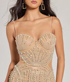 The Gianna Rhinestone Pearl Sheer Mesh Formal Dress is a nude dress, an essential holiday or NYE dress that pairs chic style with versatility making it perfect for cocktail events, New Year's Eve parties, or as a winter wedding guest look.