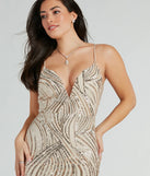 Turn heads in the beaming Sarai Formal Sequin Striped Mermaid Long Dress, a stunning gold sequin dress designed to add sparkle and elegance to your next night out or special occasion.