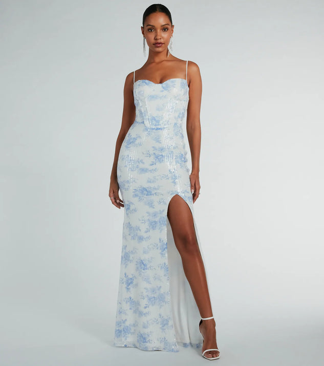 Corrine Corset A-Line Floral Sequin Formal Dress | Windsor Corrine Corset A-Line Floral Sequin Formal Dress | Windsor
