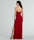 Cadence Formal Crepe Ruched Mermaid Dress in red, a stylish red dress with a flattering fit and fabric that adds allure to your look, perfect for wedding guest attire, cocktail events, or making a bold statement on a date night.