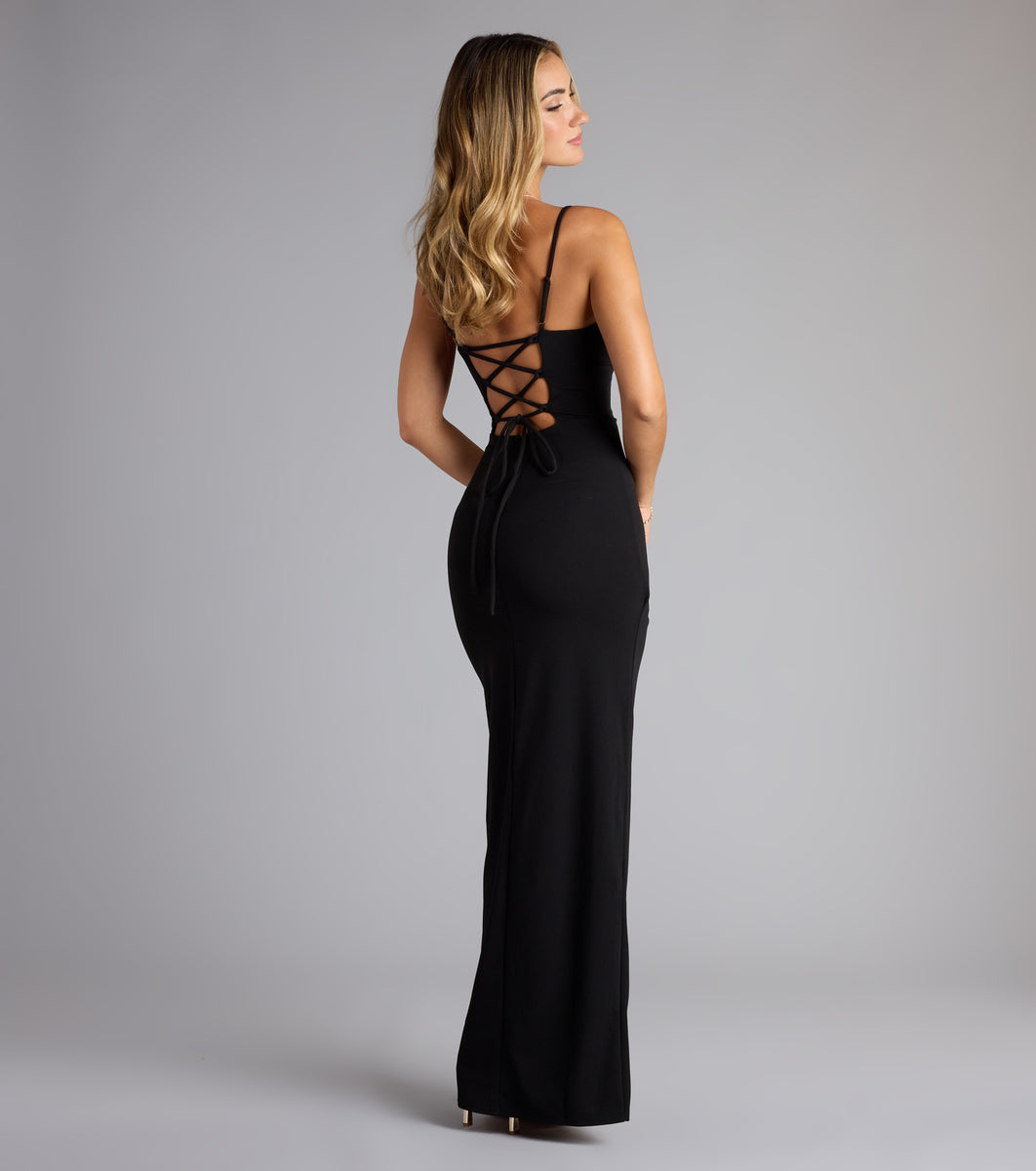 Slashed Formal Robe Samaria Lace Up Slim Crepe Formal Dress & Windsor