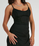 Make a bold statement in the Samaria Lace Up Slim Crepe Formal Dress in black, the perfect spring dress for weddings, cocktail hours, nights out, and/or seasonal celebrations.