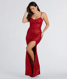 Make a statement in the Ashelyn Cowl Neck Glitter Mermaid Formal Dress, a bold red prom dress designed to exude confidence, elegance, and a striking prom-night look.