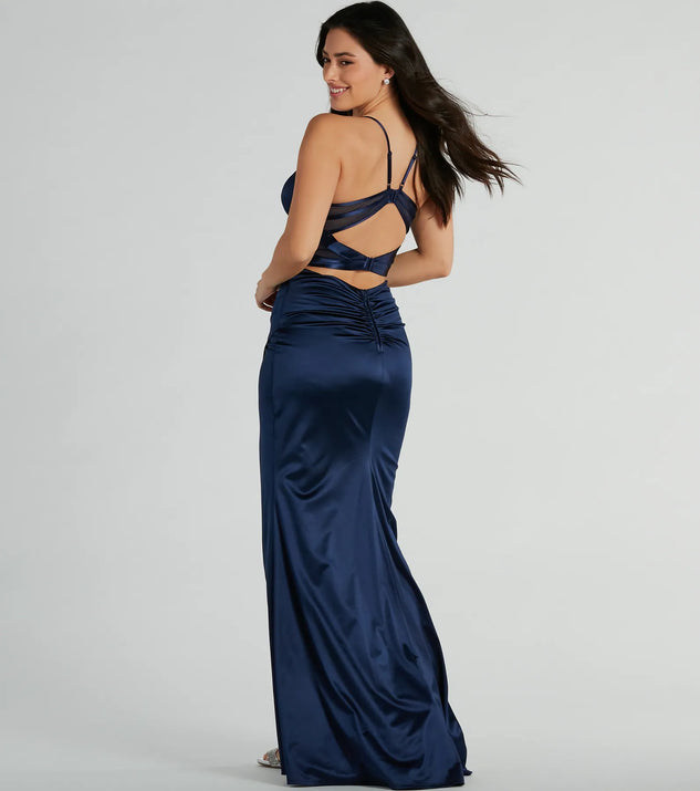 lavish satin sweetheart wrap dress LAVISH ALICE SATIN BALLOON SLEEVE WRAP MIDI DRESS
