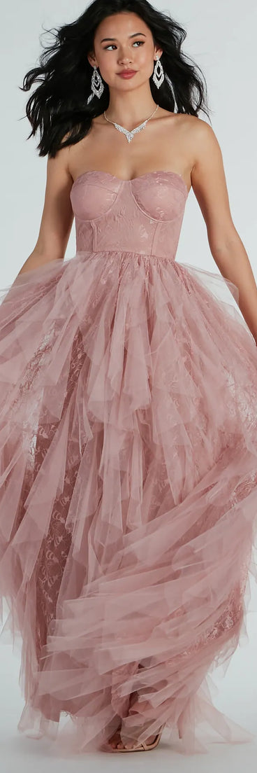 Charlize Corset A-Line Lace Ruffle Formal Dress