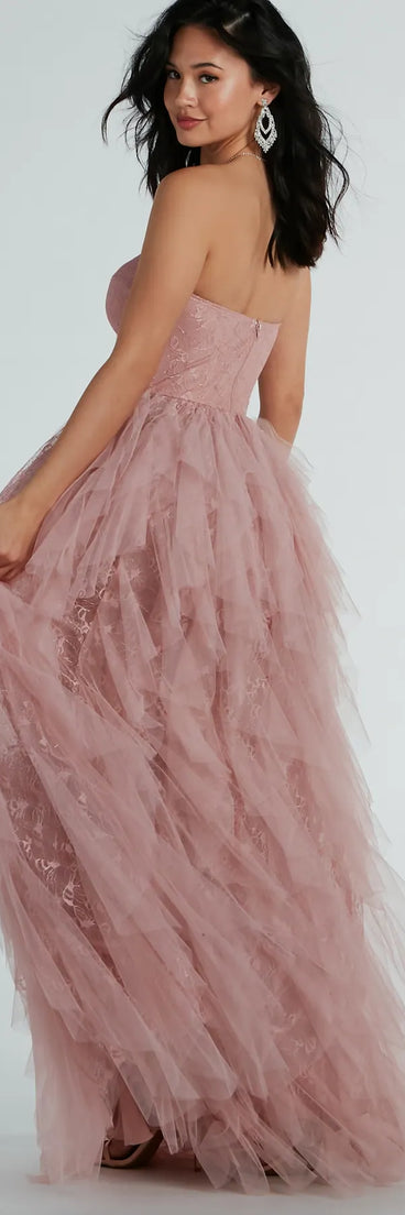 Charlize Corset A-Line Lace Ruffle Formal Dress