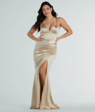 Turn heads at Prom 2025 in this gold prom dress, where statement-making details meet the iconic style of the Loraine Sweetheart Wrap Mermaid Satin Formal Dress .