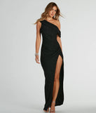 The Maxine One-Shoulder Slim Glitter Formal Dress is a shimmery black glitter dress that catches the light beautifully, perfect for any special outfit like Winter Formal attire, clubwear, or a wedding guest dress.