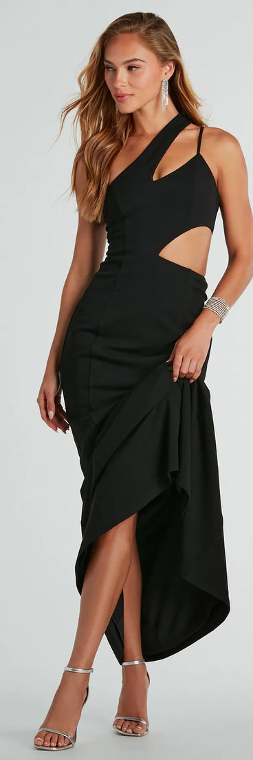 You'll be the best dressed in the Katy V-Neck Cutout Mermaid Crepe Formal Dress as your fall formal dress with beautiful and unique details from Windsor.