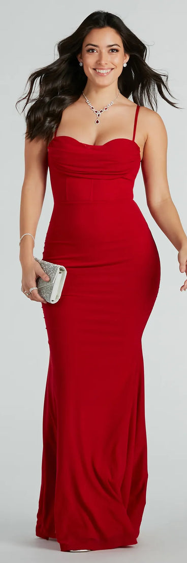 You'll be the best dressed in the Deana Formal Mesh Corset Mermaid Long Dress as your formal prom dress with beautiful and unique details from Windsor.