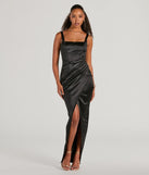 Turn heads at Prom 2025 in this black prom dress, where statement-making details meet the iconic style of the Rebecca Satin Slim-Fit Formal Dress .