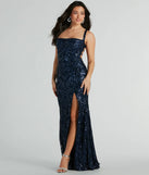 Step into Prom 2025 in a navy blue prom dress, where unique Windsor accents and the standout Moira Lace-Up Bodycon Sequin Formal Dress style come together.