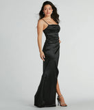 Revamp your 2025 wardrobe with this chic addition, the Lana Cowl Neck Mermaid Satin Glitter Formal Dress in black, perfect for elevating your style in the new year.