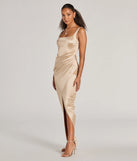 Whether it's the color or silhouette of the Rebecca Satin Slim-Fit Formal Dress, this gold bridesmaid dress is a gorgeous pick for a maid-of-honor or to create a bridal party look ready to celebrate!