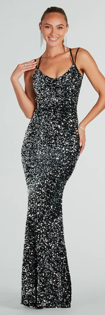 Kiara Formal Sequin Velvet Mermaid Dress