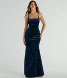 You'll be the best dressed in the Reagan Strappy Mermaid Glitter Velvet Formal Dress as your summer formal dress with unique details from Windsor.