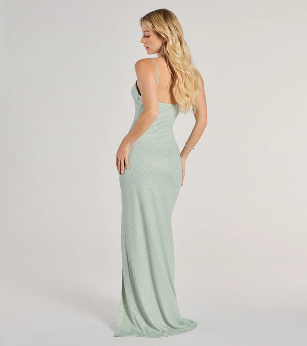 Shelly High Slit Glitter Knit Formal Dress | Windsor