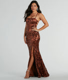 You'll be the best dressed in the Marisol Lace-Up Mermaid Sequin Satin Formal Dress as your summer formal dress with unique details from Windsor.
