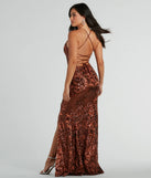 You'll be the best dressed in the Marisol Lace-Up Mermaid Sequin Satin Formal Dress as your summer formal dress with unique details from Windsor.